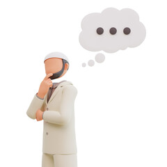 Islamic businessman thinking about something 3d cartoon Illustration
