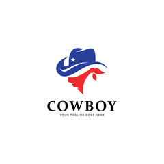 Vector Logo Illustration Cowboy Silhouette Style.