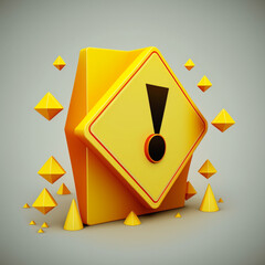 3d Vector Yellow warning sign with Exclamation mark concept Generative AI