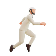 Islamic businessman run 3d cartoon Illustration