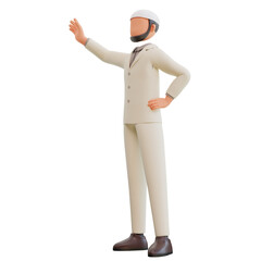 Islamic businessman waving 3d cartoon Illustration