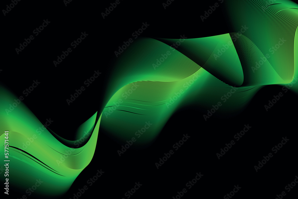 Poster green and black wave abstract background, suitable for landing page and computer desktop background.