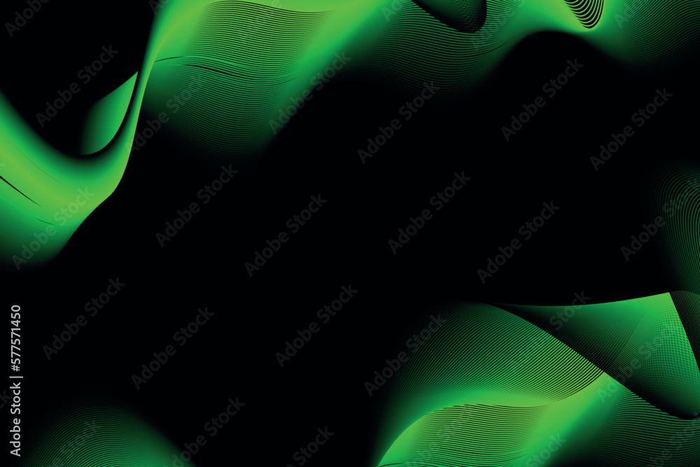 Poster green and black wave abstract background, suitable for landing page and computer desktop background.
