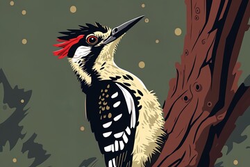 a close-up of a woodpecker perched atop a tree Generative AI