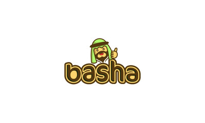 illustration vector graphic designs. basha restaurant logo, mascot character arabic style - obrazy, fototapety, plakaty
