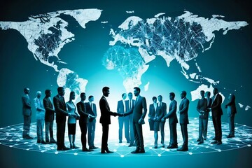 Teamwork of business people around the world. Business deal. Business partnership agreements. Generative AI