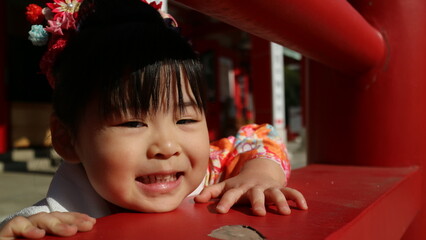 Smiling little girl in Kimono