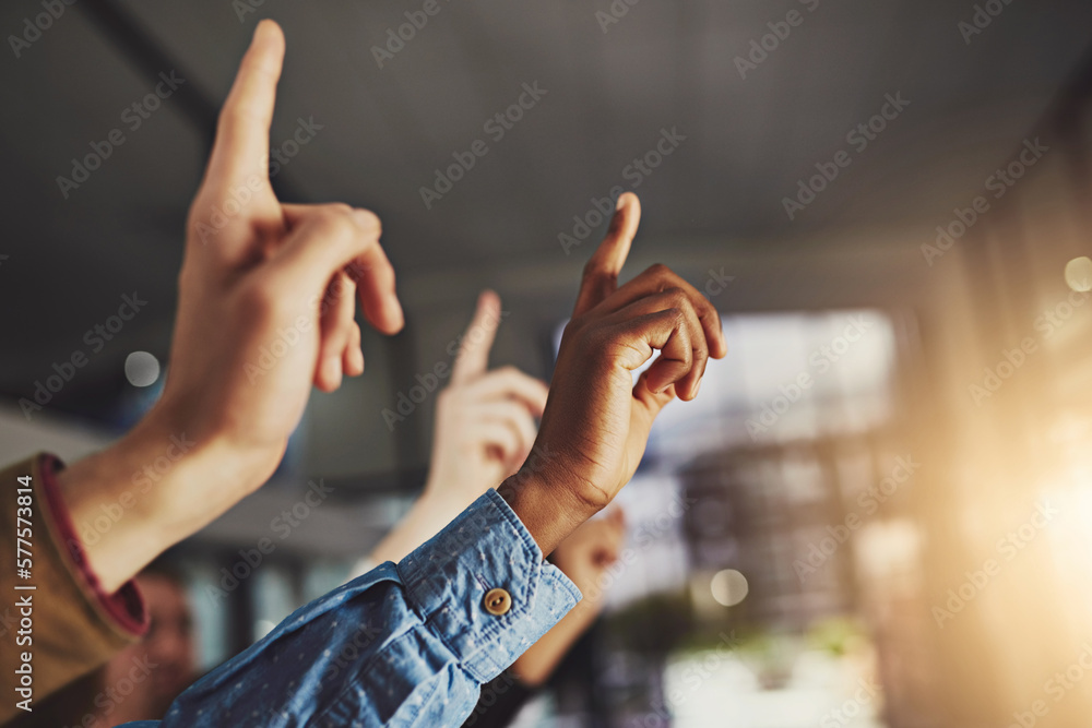 Poster the greatest gift is not being afraid to question. cropped shot of hands being raised to ask a quest