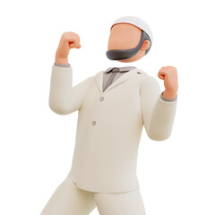 Islamic businessman enthusiastic concept 3d cartoon Illustration