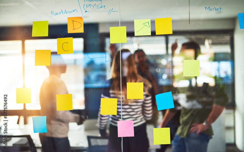 Aufkleber creative thinkers in their natural habitat. shot of colleagues having a brainstorming session with s