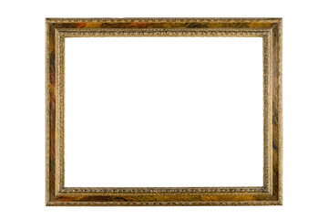 Fototapeta premium Wooden thin picture frame white background isolated detailed gold wide