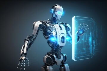 Fototapeta na wymiar futuristic cyborg robot, touch screen, technology, generative ai