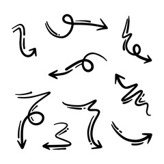hand drawn arrow set. Doodle vector illustration.