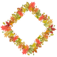 Autumn Leaves Diamond Template. Watercolor Autumnal Design for Print, Cards, Announcement, Invitation, Advertising, and Various Promotional Material.