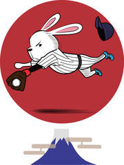 ファインプレーをするウサギの野球選手