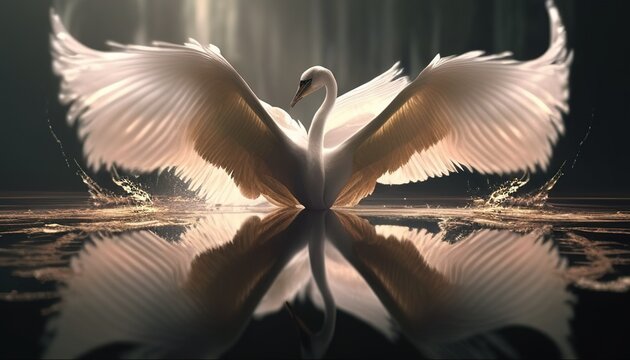 graceful swan dancer digital art illustration, Generative AI