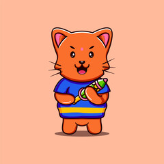 Illustration of a cute cat holding a spray gun, Cute Cat Celebrating Holy Festival, Vector Illustration Cat Mascot Cartoon Character