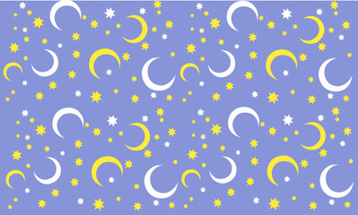beautiful pattern of stars and moon on dark blue background