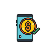 Phone, cellphone smartphone with money filled outline icons. Vector illustration. Isolated icon suitable for web, infographics, interface and apps.
