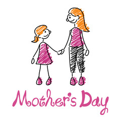 手を繋いでいる親子の落書き風イラスト