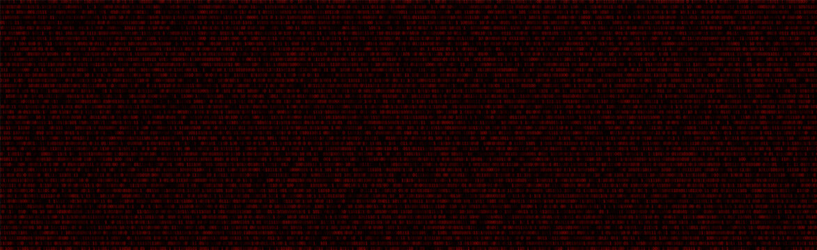 Binary code red background with two binary digits, 0 and 1 isolated on black background. Algorithm Binary Data Code, Decryption and Encoding. Security protection. Vector illustration.