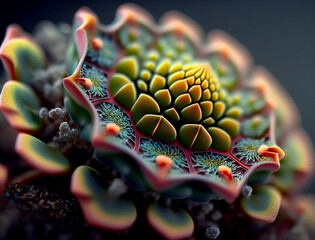 Obraz premium Abstract close-up image of the microcosm, under a microscope. Modern digital art. Fictional animals and organisms. AI generative image.