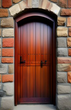 old wooden door with a red handle