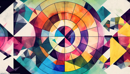 Obraz premium Colorful Watercolor Geometric Pattern. Generative AI.