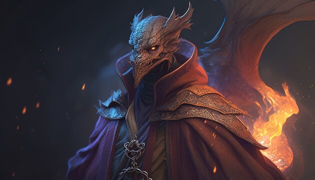 dragon sorcerer digital art illustration, Generative AI