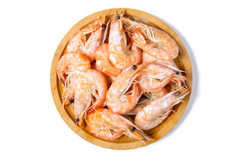 top view fresh cooked shrimps on white