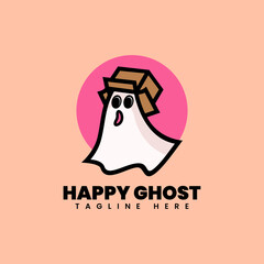 Vector Logo Illustration Ghost Mascot Cartoon Style.