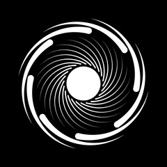 White vector speed lines in vortex form. Segmented circle. Geometric art. Circular shape. Trendy design element for border frame, round logo, tattoo, sign, symbol, badge, emblem, web pages, print