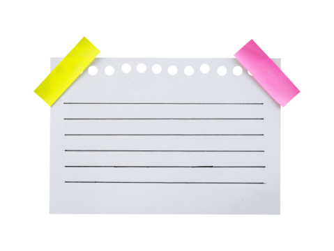 note book paper sheet with colorful tape