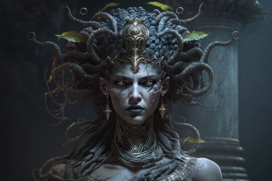 Exploring the Mysteries of the Gorgon Monster A Striking Digital Portrait of a Mythical Beast Generative AI