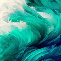 Abstract wave turquoise background in oil painting style 