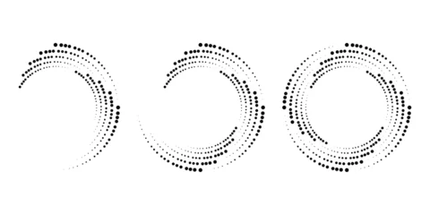 Rolgordijnen Set of halftone dots in circle form. Segmented circle. Geometric art. Circular shape. Trendy design element for vector dotted frame, round logo, tattoo, sign, symbol, web pages, print © Karloni