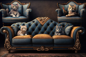 Cat in sofa set