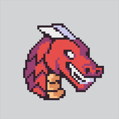 Obraz premium Pixel monster dragon head. Pixelated dragon magic animal fairytales for the pixel art game and icon for website.