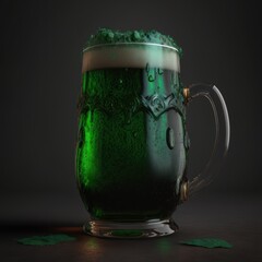 Saint Patrick green beer with lucky leaves, green beer,, slucky hat, GENERATIVE AI
