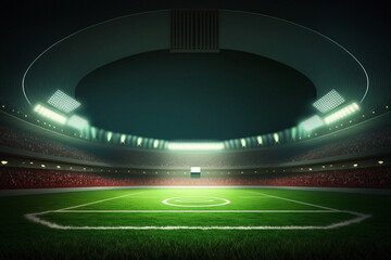 Obraz na płótnie Canvas Football stadium rendering soccer stadium with crowded field arena, Generative AI