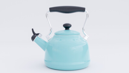 Side view vintage teal tea kettle on white background premium photo 3d render