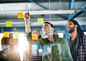 New ideas for a new business. Shot of colleagues having a brainstorming session with sticky notes...