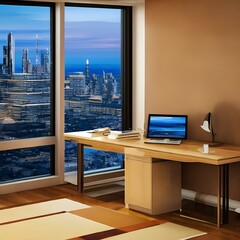 6. A home office with a view of the city skyline2, Generative AI