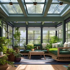 7. A sunroom with plenty of plants and comfortable furniture1, Generative AI - obrazy, fototapety, plakaty