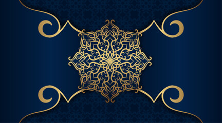 Blue background with golden mandala ornament
