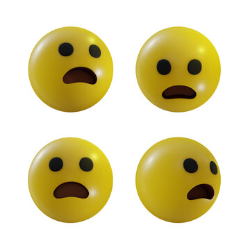 3d Rendering Emoji Frowning Face With Open Mouth Disapproving Shock Displeasure Perspective View