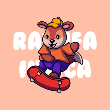 Illustration of a cute Ratufa Indica Squirrel playing a skateboard, Mascot Cartoon Character