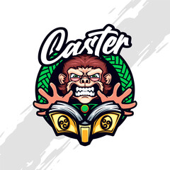 Cute Evil Angry Monkey Mascot is Casting a Spell