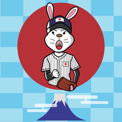 ガッツポーズをするウサギの野球選手