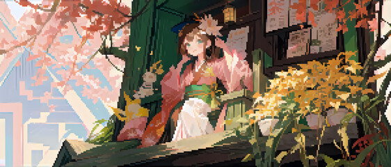  Scenery of old Japan. Fantasy style pixelart.昔の日本の風景。ファンタジースタイルのピクセルアート